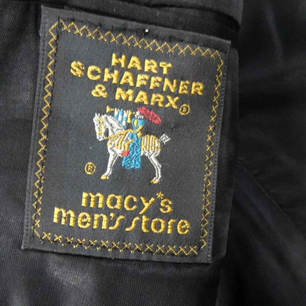 Vintage Hart Schaffner Marx Jacket Mens 40R Black Pinstripe Suit Coat Pockets